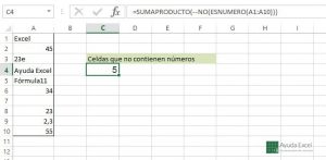 Contar celdas excel que no contienen números