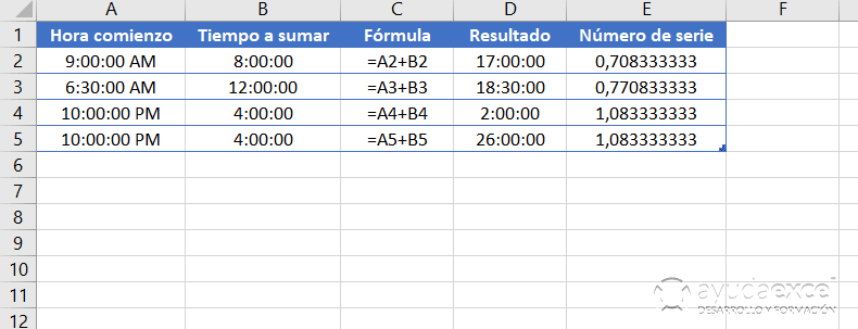 operaciones fechas y horas excel