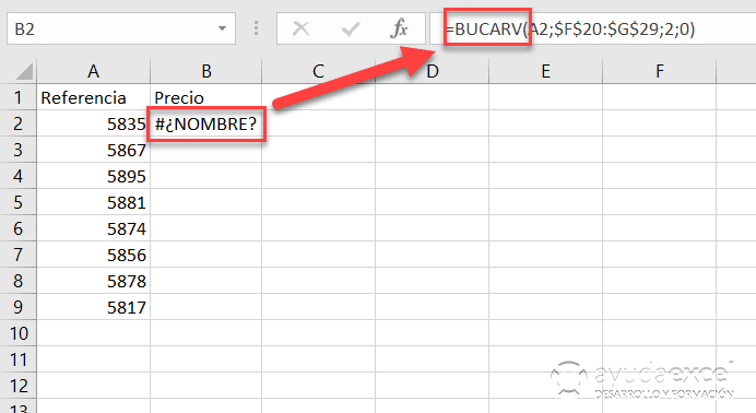 error nombre buscarv excel