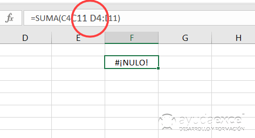 ERROR NULO EXCEL