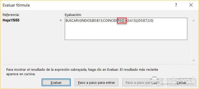 Evaluar Excel fórmula