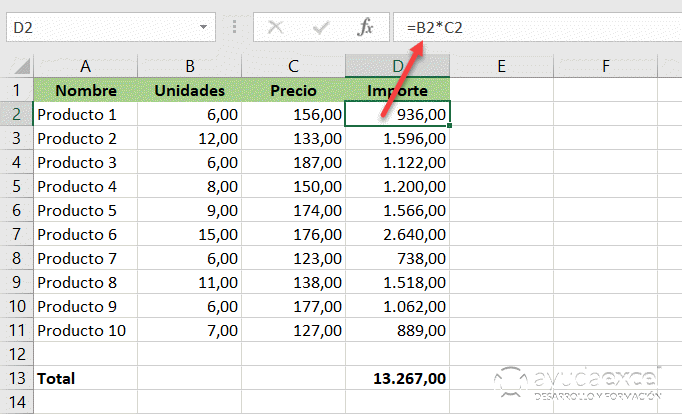 formulas matriciales importe excel