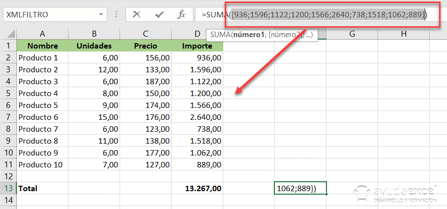 cálculo fórmula matricial excel