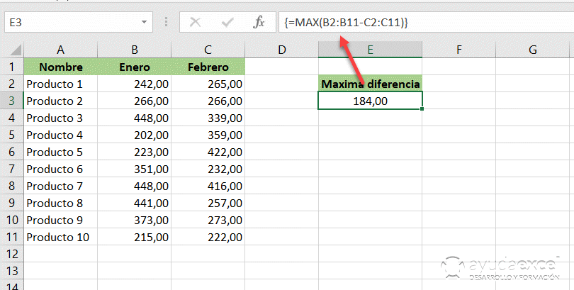 cálculos con fórmulas matriciales excel