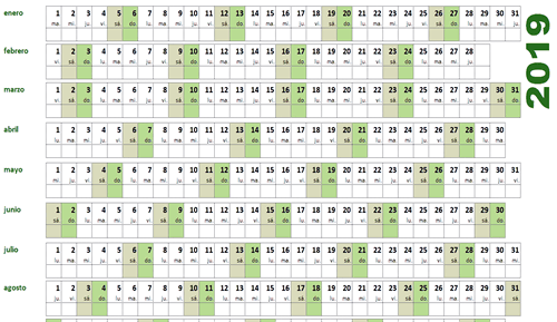 Calendario excel horizontal