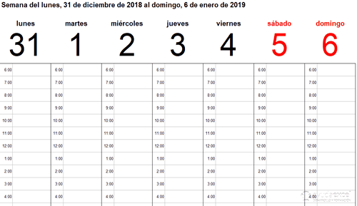 Calendario Excel semanal