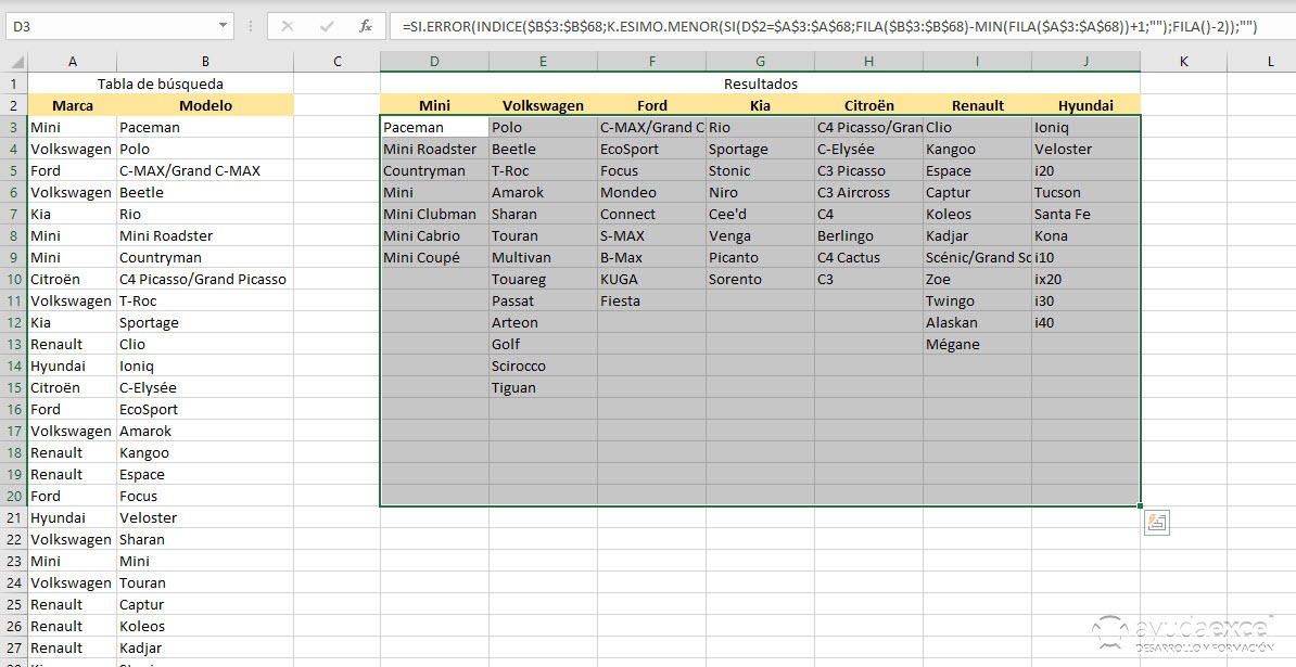 tabla buscar varios resultados excel