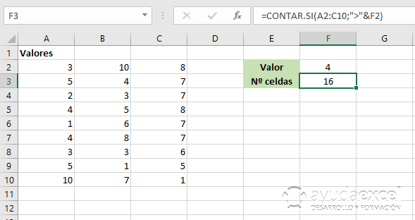 contar excel más alto