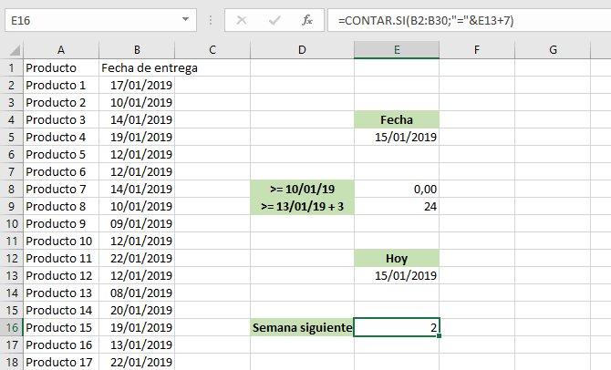 contar semana siguiente excel