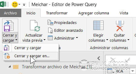 Power Query cargar en Excel