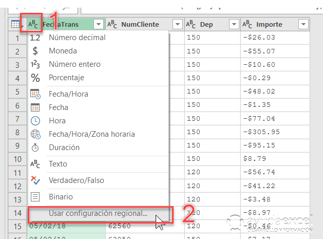 configuración regional power query excel