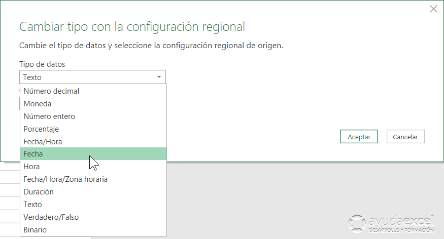 cambiar tipo de configuración regional power query excel