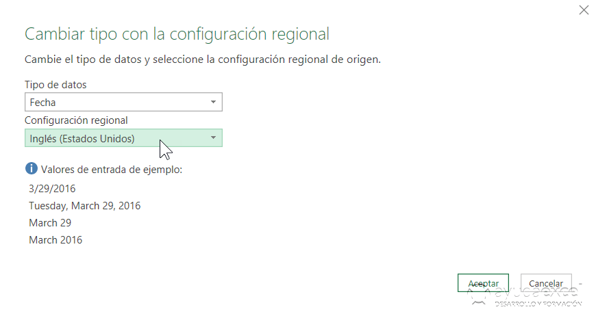 Idioma configuración regional Power Query Excel