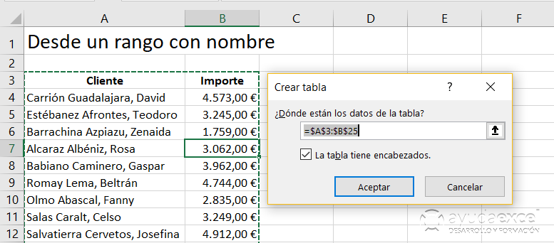 Importar desde un rango Power Query Excel