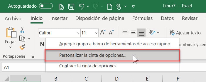 personalizar cinta opciones excel