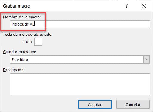 Nombre macro grabadora excel