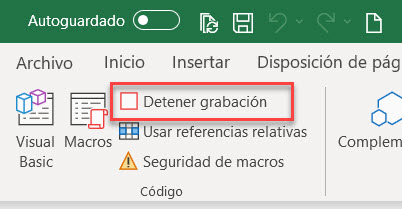 Detener grabación grabadora excel