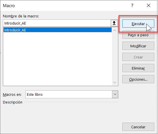 Ejecutar macro grabadora excel