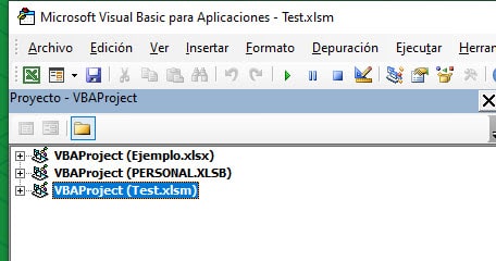 explorador de proyectos vba excel