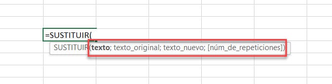 Argumentos función SUSTITUIR excel