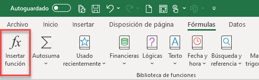 botón insertar función Excel