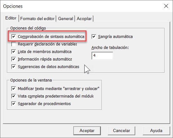 comprobación de errores vba excel