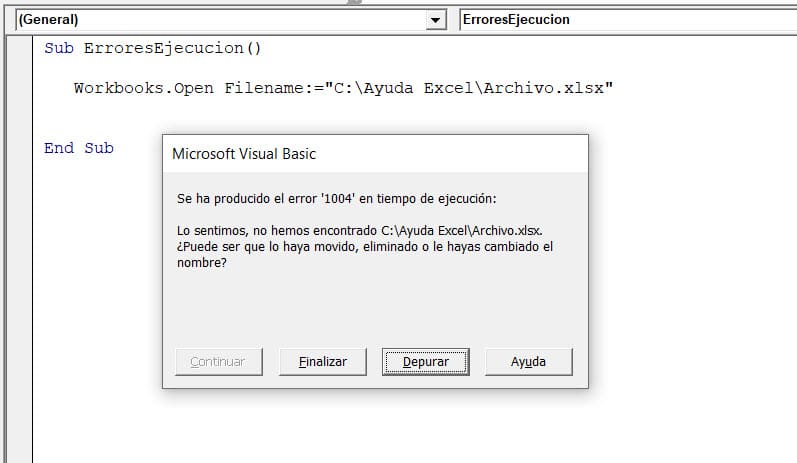 error de ejecución no se ha encontrado vba excel