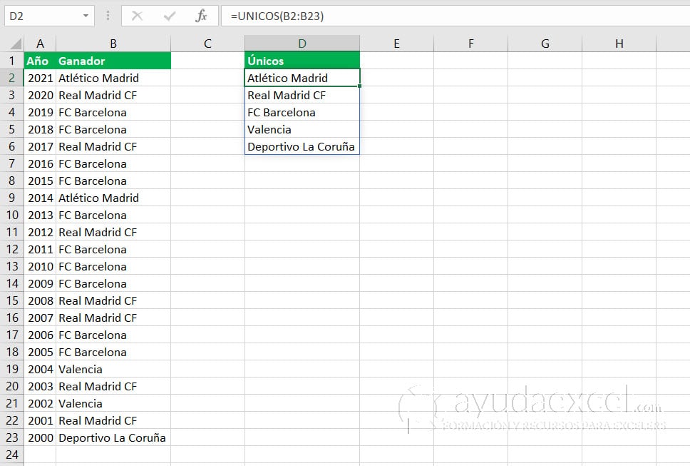 valores unicos básico excel