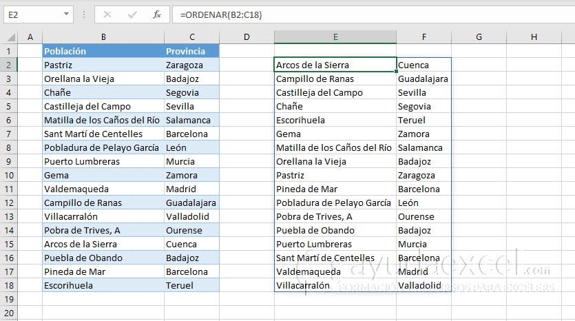 ordenar matriz excel