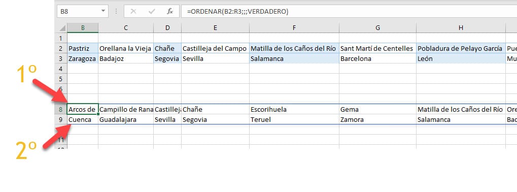 ordenar horizontalmente excel