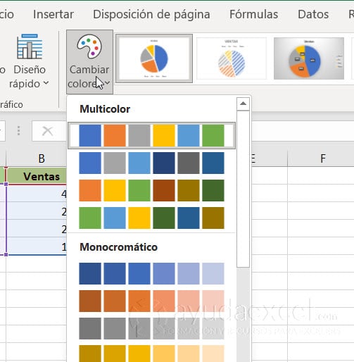 colores gráfico circular excel